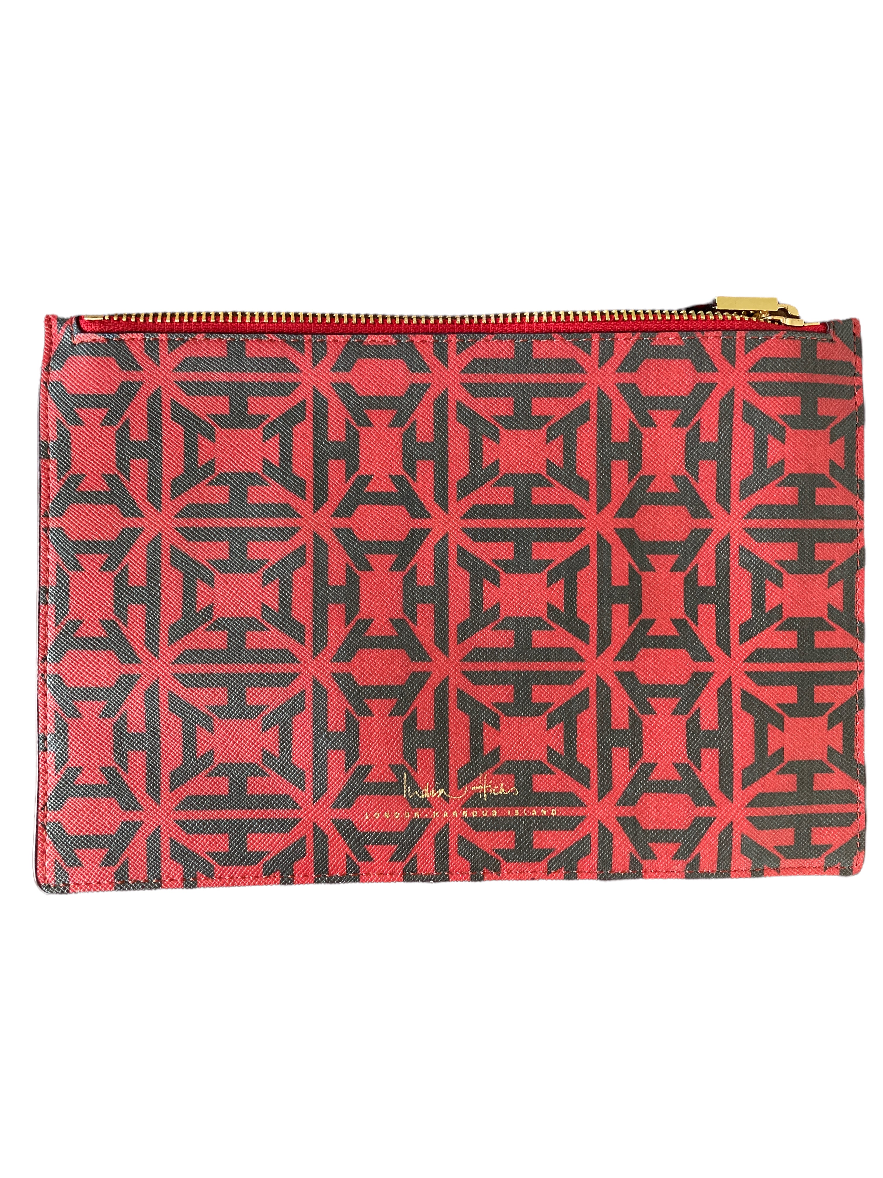 India Hicks Red/Charcoal Flat Stanley Zippered Clutch
