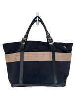Load image into Gallery viewer, Clare V. Black/Taupe Silk and Leather Tote
