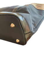 Load image into Gallery viewer, Clare V. Black/Taupe Silk and Leather Tote
