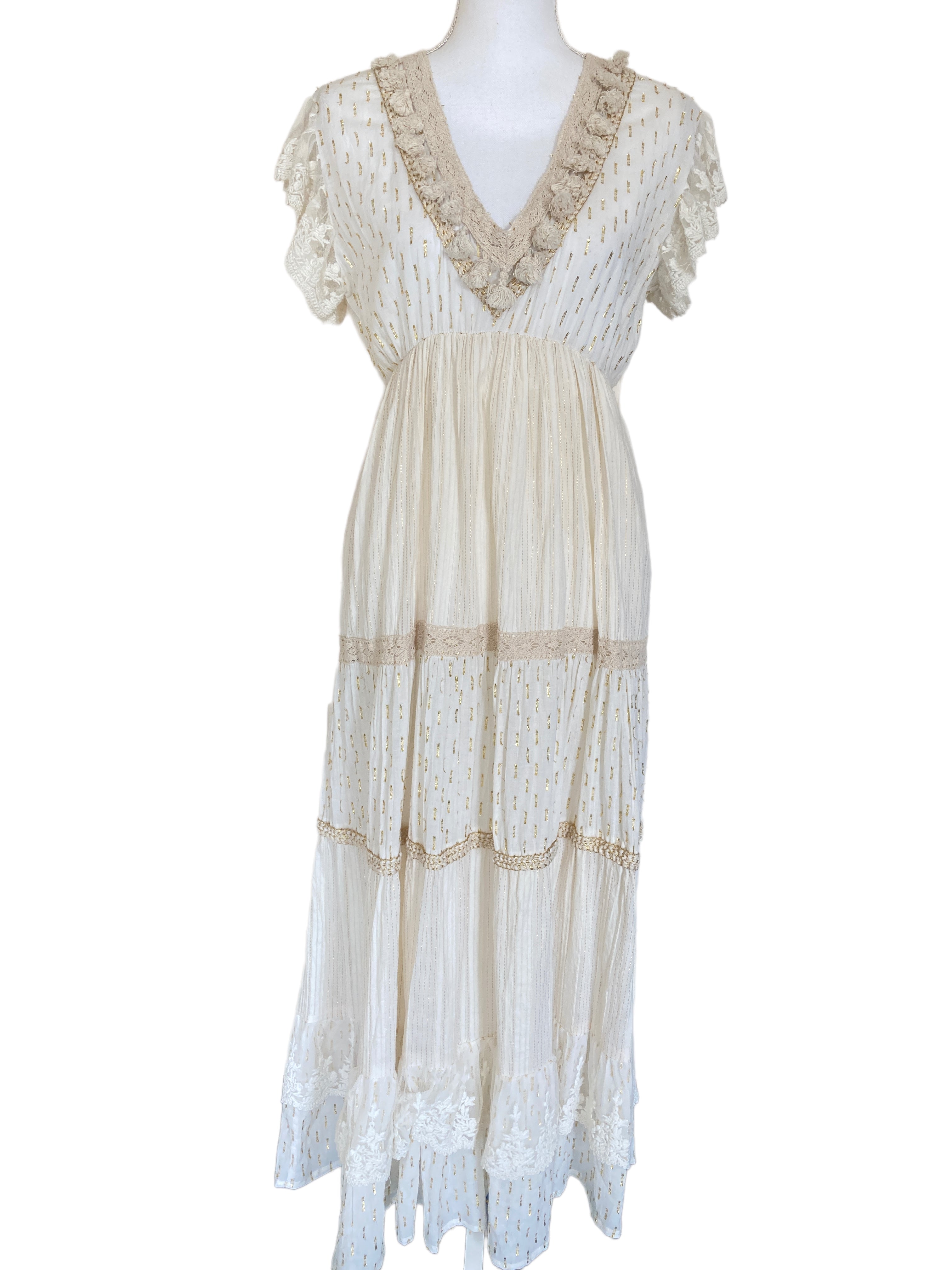 Z & L Ivory Boho Tiered Maxi Dress, S Second Serve Resale Z & L Ivory Boho Tiered Maxi Dress, S Second Serve Resale