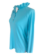 Load image into Gallery viewer, Lilly Pulitzer Hutton Luxletic Ruffle Long Sleeve Active  Blue Polo, S
