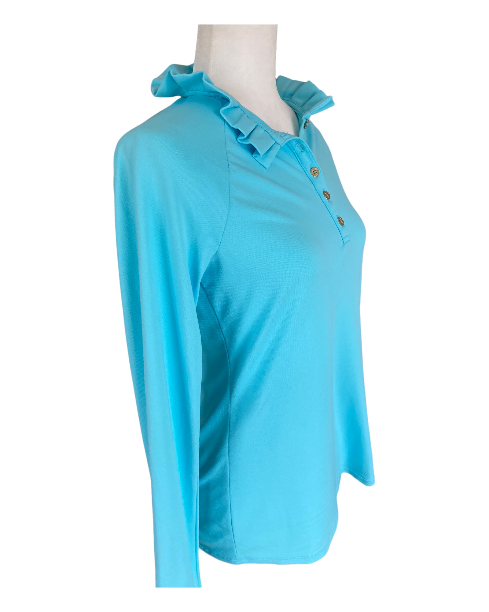 Lilly Pulitzer Hutton Luxletic Ruffle Long Sleeve Active  Blue Polo, S