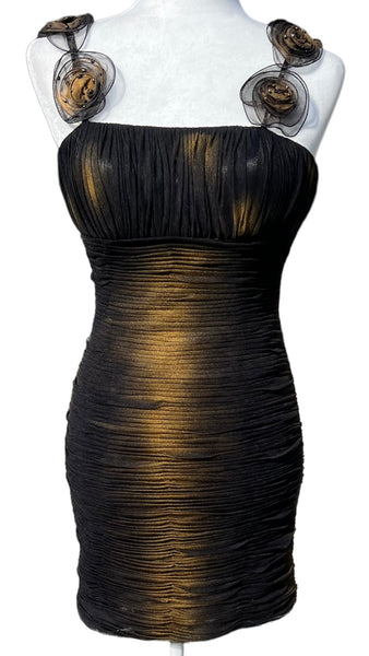 La Bottega Shirred Black Dress with Gold Accents, 4 La Bottega Shirred Black Dress with Gold Accents, 4