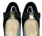 Load image into Gallery viewer, Classic Ferragamo Black Patent Leather Bow Low Heel Ballerina, 8AA
