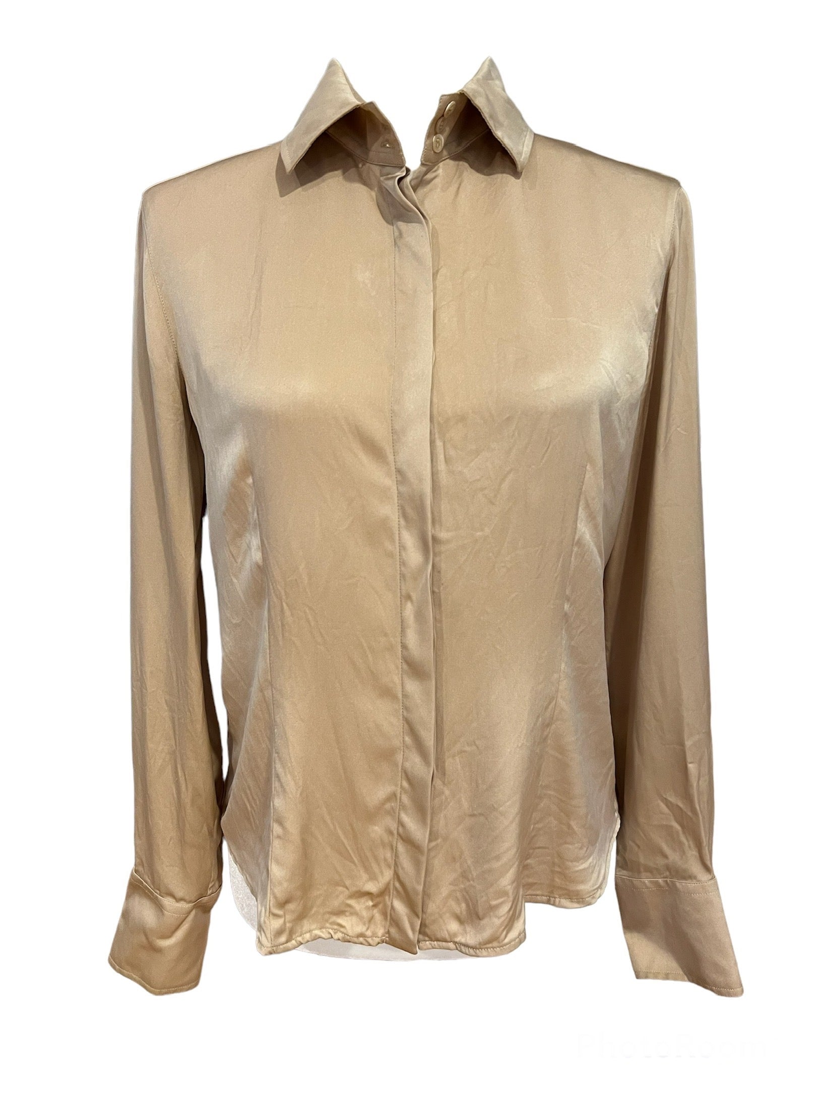 Armani Collezioni Gold Silk Button Down Shirt, 8 Second Serve Resale Armani Collezioni Gold Silk Button Down Shirt, 8 Second Serve Resale