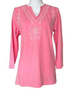 Pappagallo Pink Knit Embroidered Tunic, S