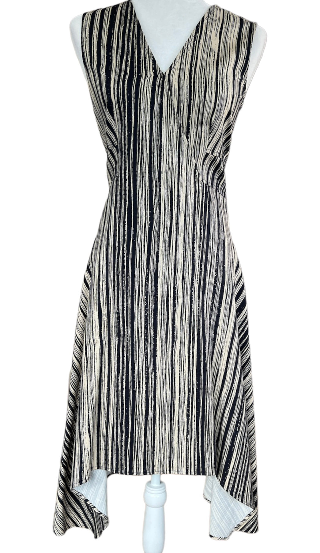Donna Karan Navy/Tan Bark Stripe Print Dress, S/M