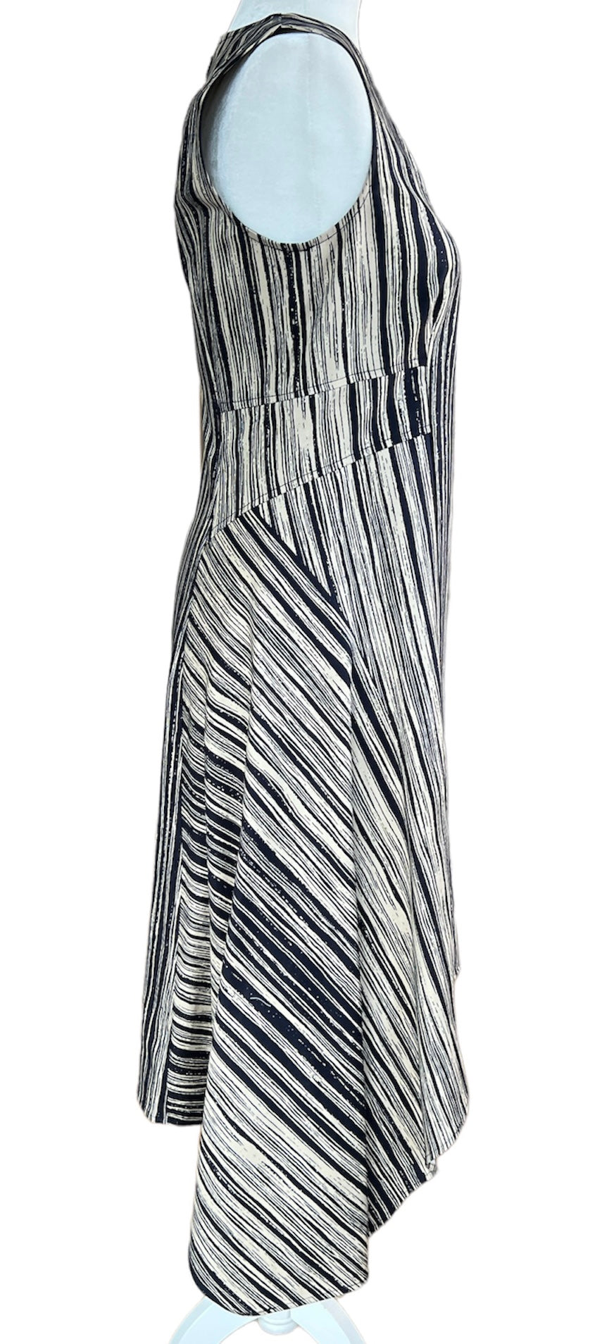 Donna Karan Navy/Tan Bark Stripe Print Dress, S/M