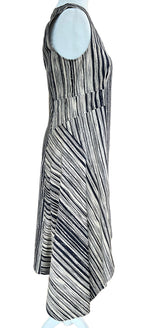 Load image into Gallery viewer, Donna Karan Navy/Tan Bark Stripe Print Dress, S/M
