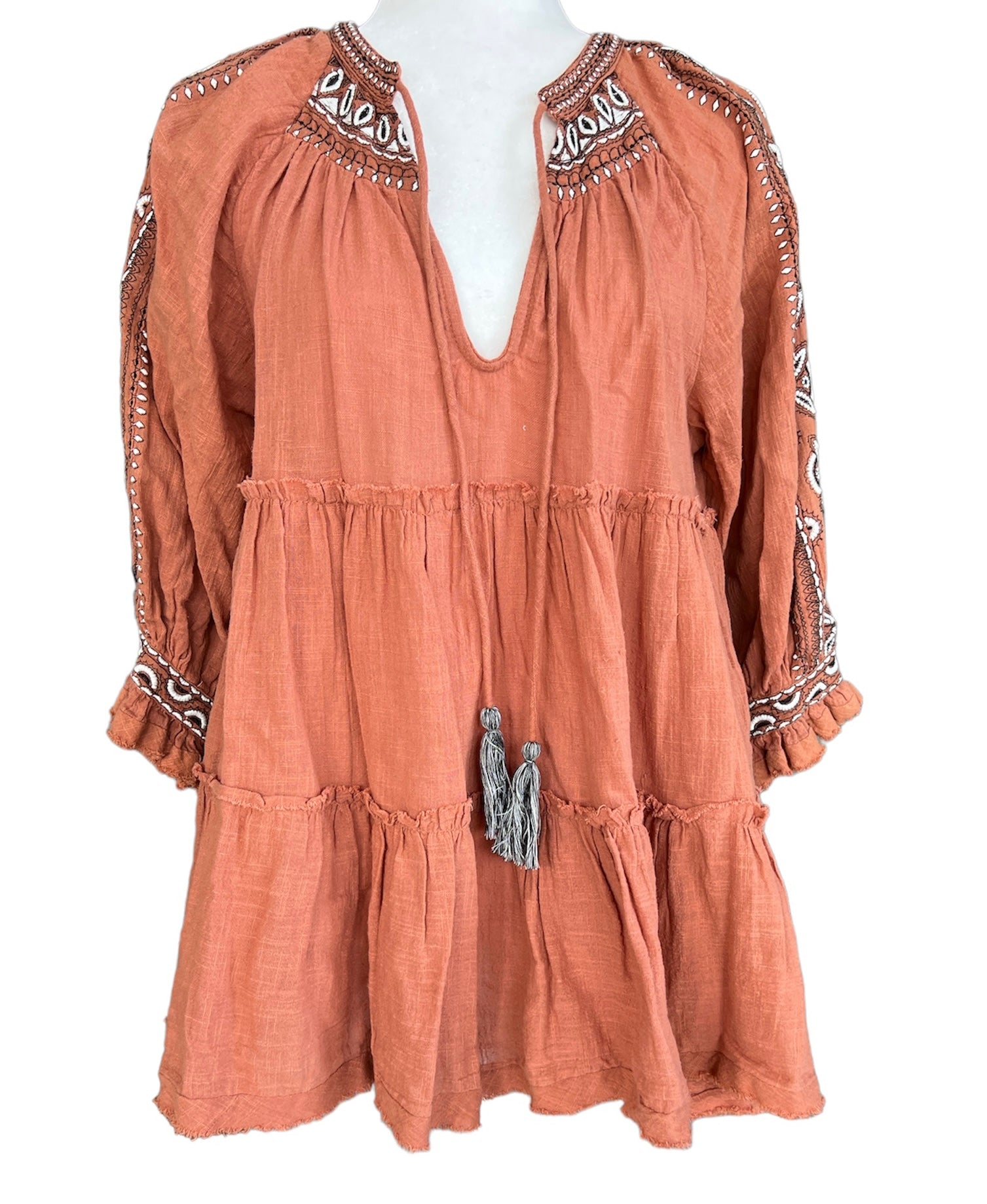 Free People Terra Cotta Dream Weaver Embroidered Dress, Small Second Serve Resale Free People Terra Cotta Dream Weaver Embroidered Dress, Small Second Serve Resale
