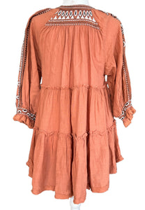 Free People Terra Cotta Dream Weaver Embroidered Dress, Small