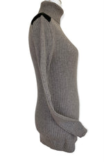 Load image into Gallery viewer, Autumn Cashmere Ribbed Taupe Sweater with Sheepskin Shoulder Patches, M
