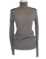 Load image into Gallery viewer, Autumn Cashmere Ribbed Taupe Sweater with Sheepskin Shoulder Patches, M
