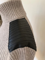 Load image into Gallery viewer, Autumn Cashmere Ribbed Taupe Sweater with Sheepskin Shoulder Patches, M
