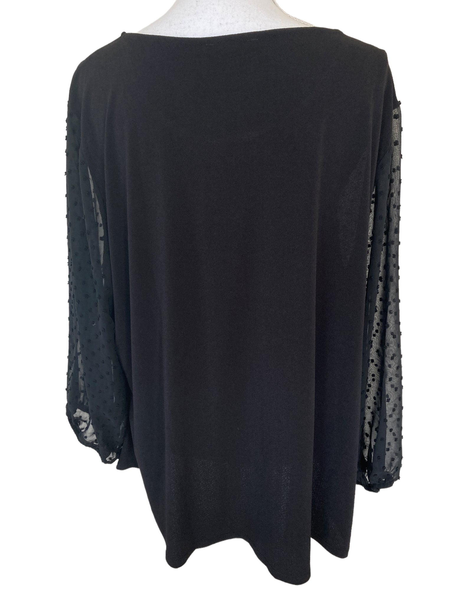 Adrianna Papell Black Blouse with Sheer Sleeves, 3X