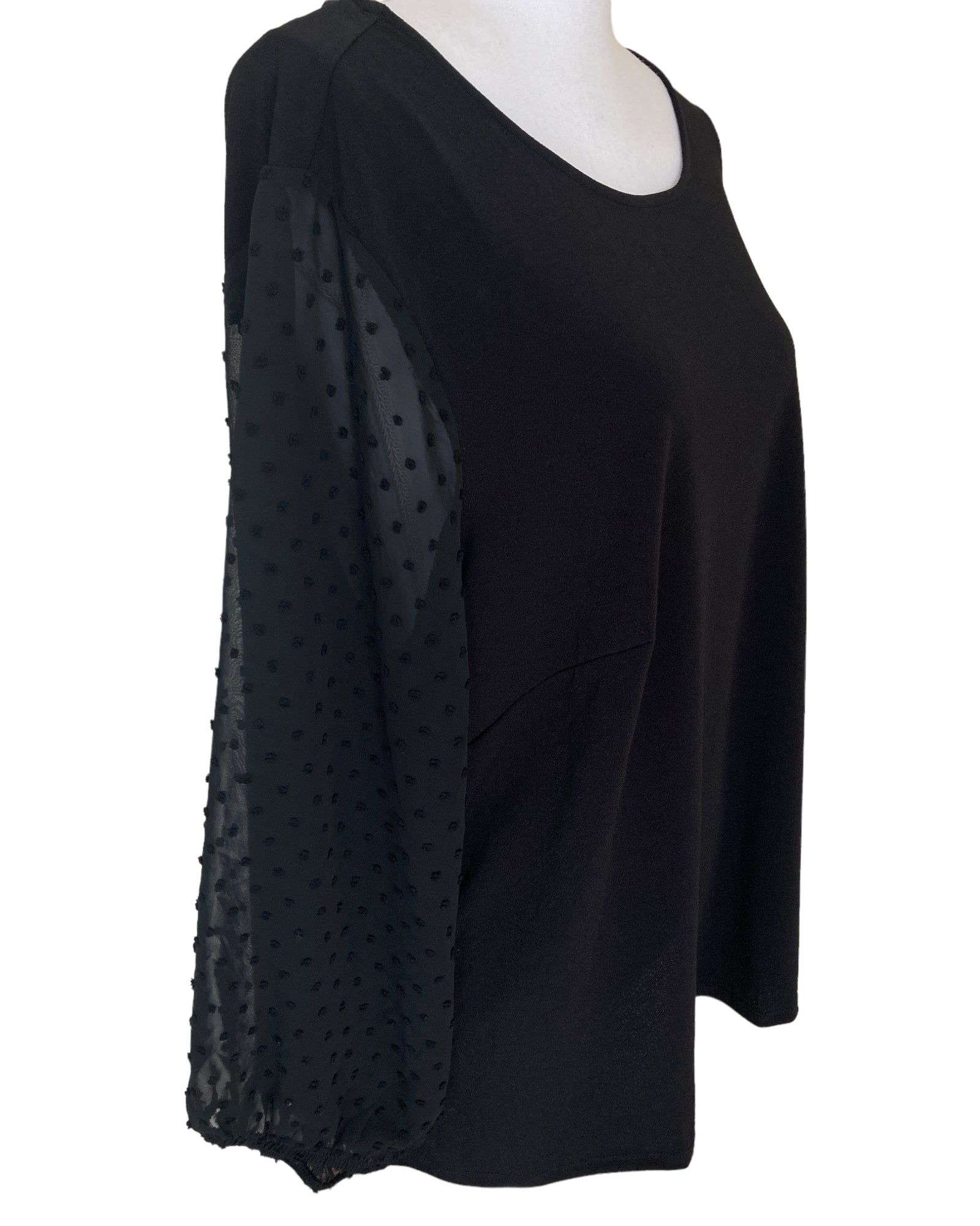 Adrianna Papell Black Blouse with Sheer Sleeves, 3X