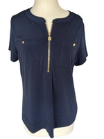 Load image into Gallery viewer, Anne Klein Navy Gold Zipper Top, L
