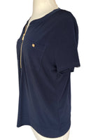 Load image into Gallery viewer, Anne Klein Navy Gold Zipper Top, L
