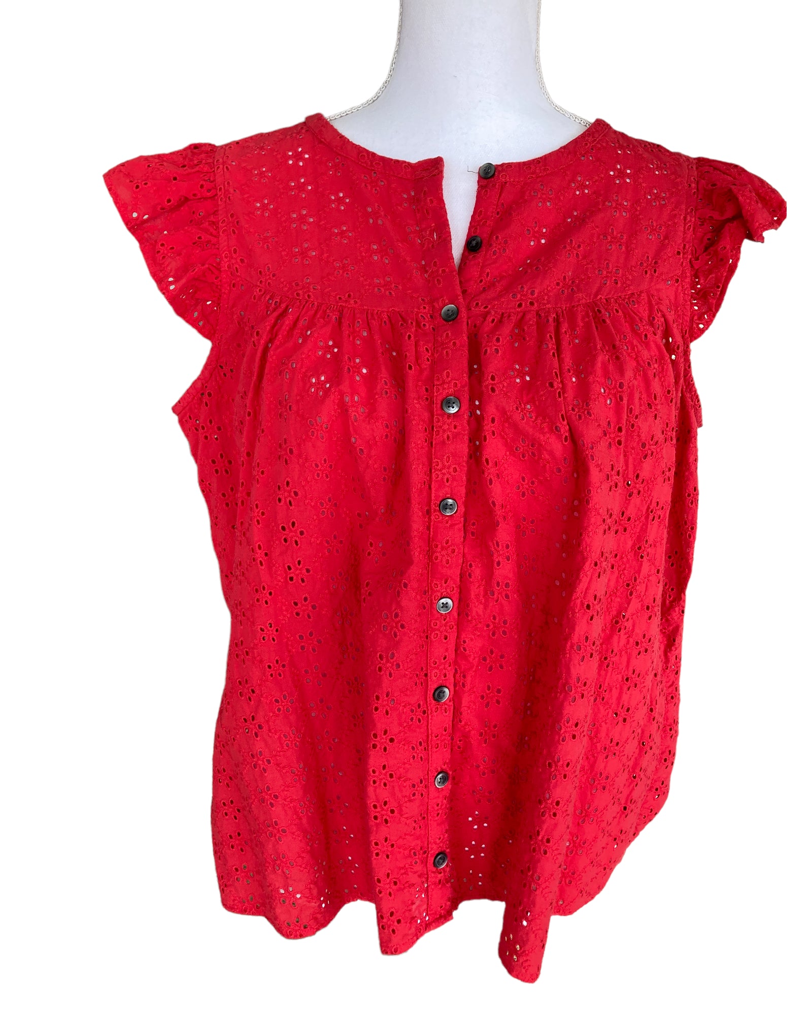 Madewell Red Eyelet Top, L